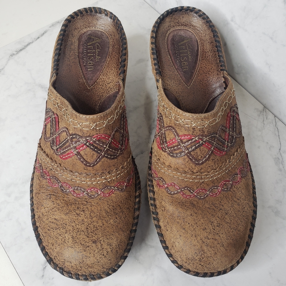 Clarks brown leather Artisan slip on mule clog loafers SZ 7.5 - Picture 3 of 8